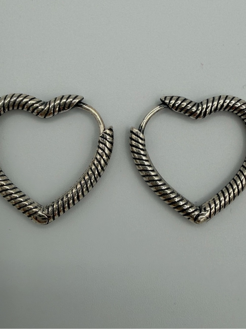 Pandora Sterling Silver Heart Hoop Earrings S925 ALE Textured Rope 6.89g